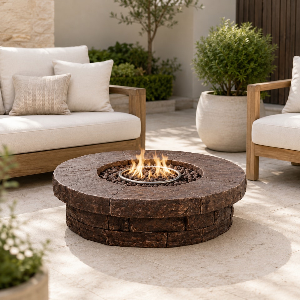 image 1 of Teamson 94cm Round Gas Fire Pit Table with Slate Top & Lava Rocks