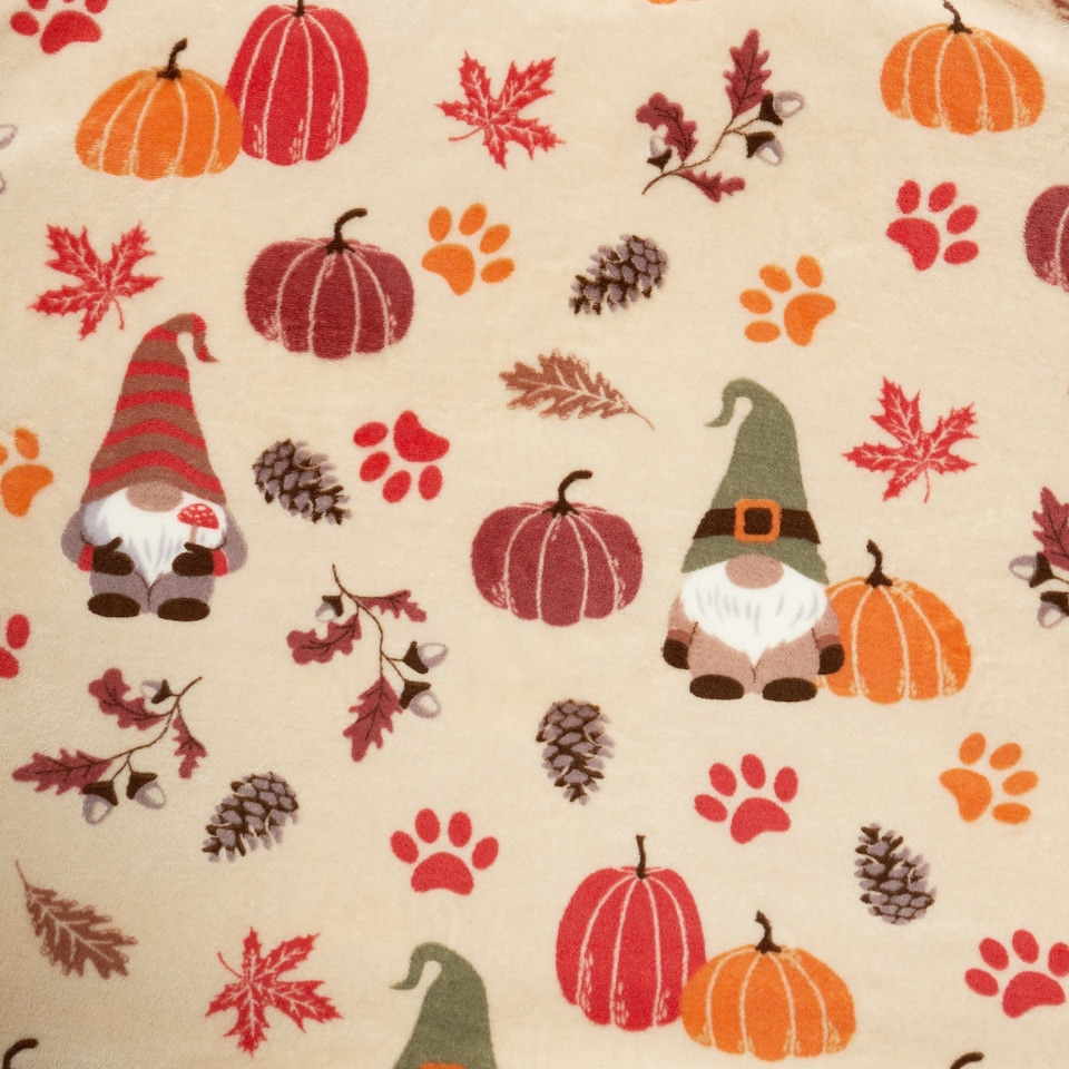 image 1 of OHS Autumnal Pumpkin Paw Print Soft Cosy Warm Sherpa Fleece Reverse Pet Dog Cat Crate Blanket Cream | Natural | One Size