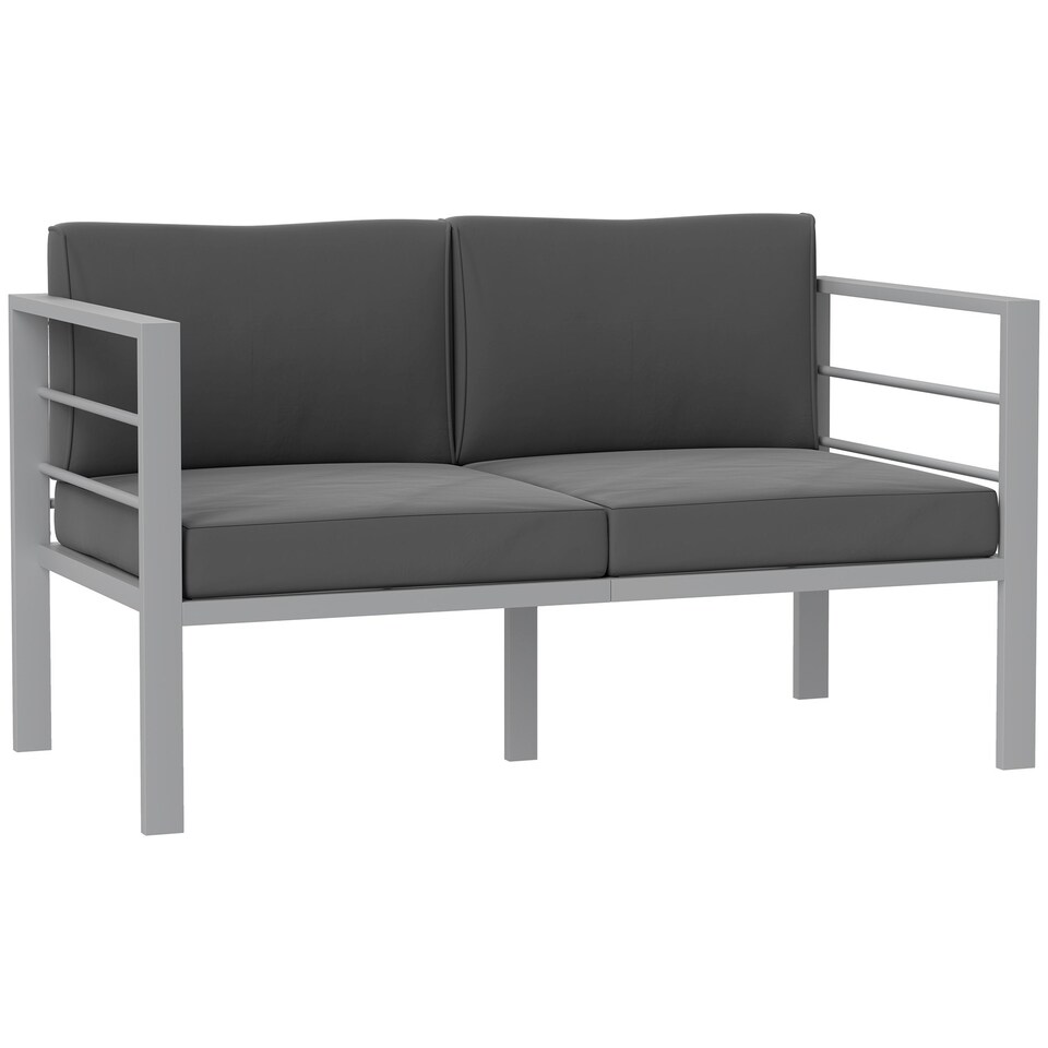 image 1 of Outsunny Garden Loveseat with Removable Cushions, Charcoal Grey Grey | Charcoal grey
