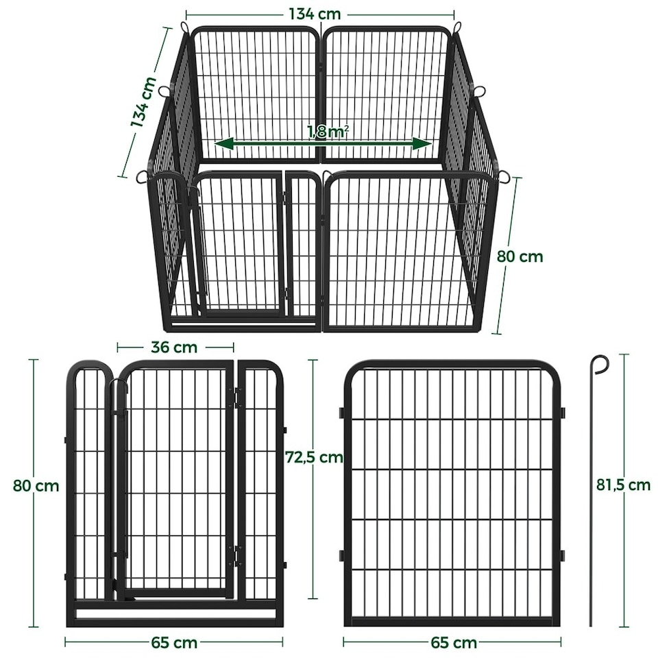 image 1 of Yaheetech 8-Panel Metal Dog Playpen, 65 × 80 cm Black