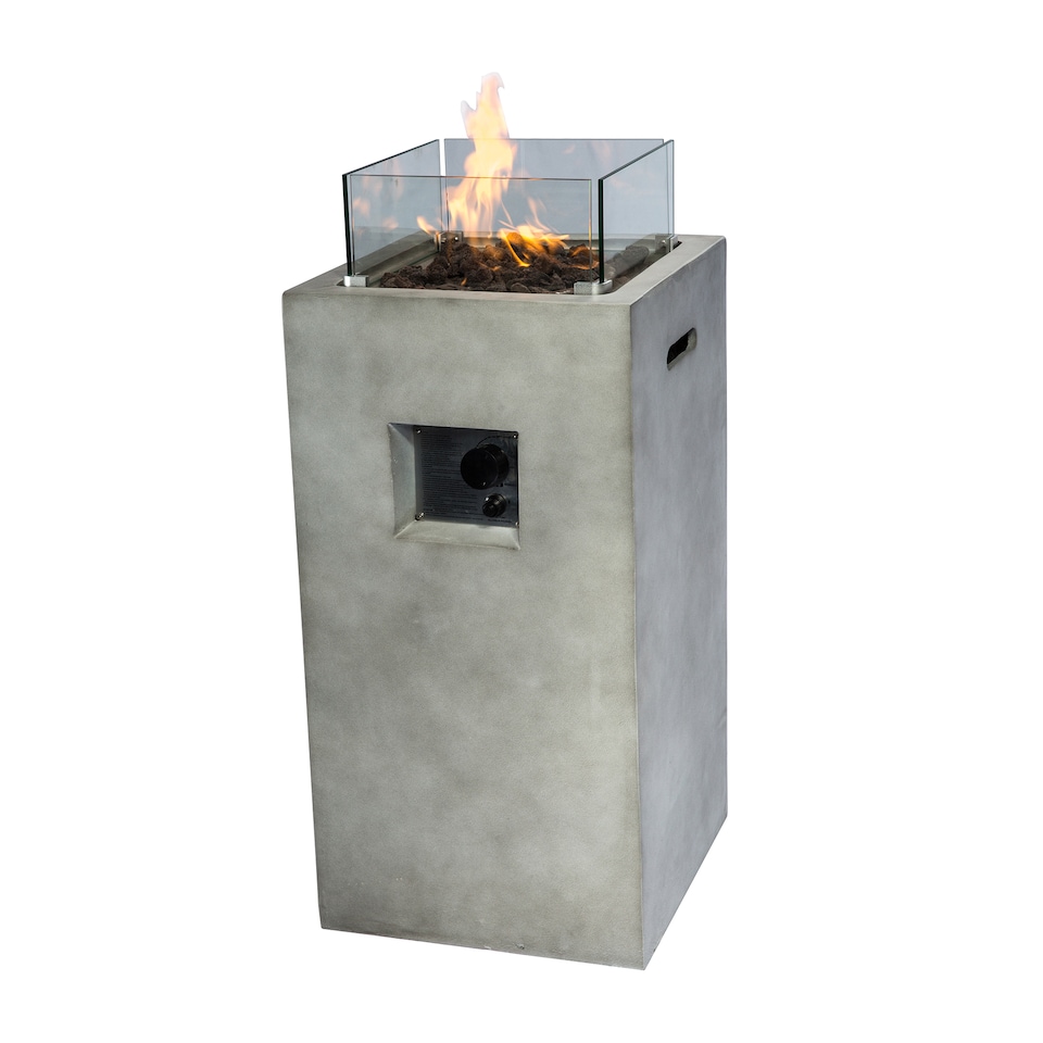 image 1 of Teamson 42cm Gas Fire Pit Column with Glass Wind Guard & Lava Rocks