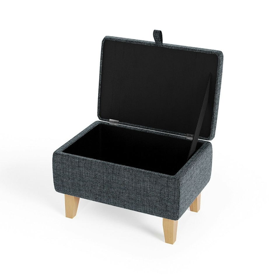 image 1 of Living and Home Linen Upholstered Storage Ottoman Footstool, Dark Grey
