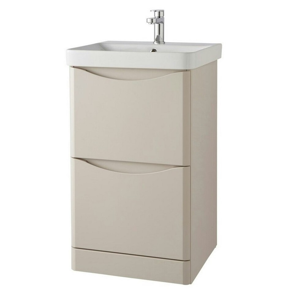 image 1 of Bathroom Floor Standing 2-Drawer Vanity Unit with Basin 500mm Wide - Cashmere - (Arch) - Brassware Not Included | Grey | Grey | 1