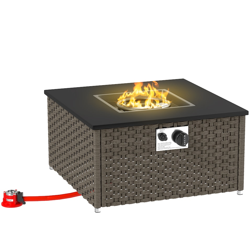 image 1 of Outsunny 13 KW Rattan Fire Pit Table, Garden Fire Table for Garden, Grey