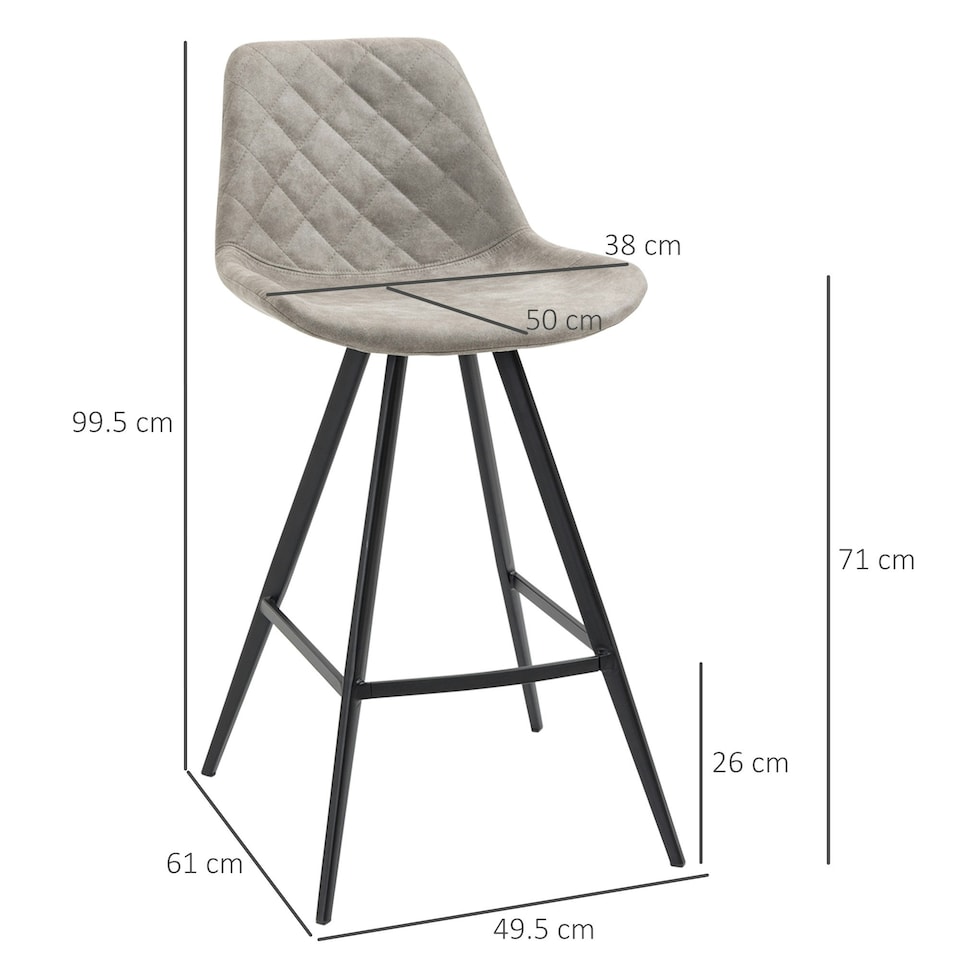 image 1 of HOMCOM Set Of 2 Bar Stools Vintage Microfiber Cloth Tub Seats Padded Steel Grey