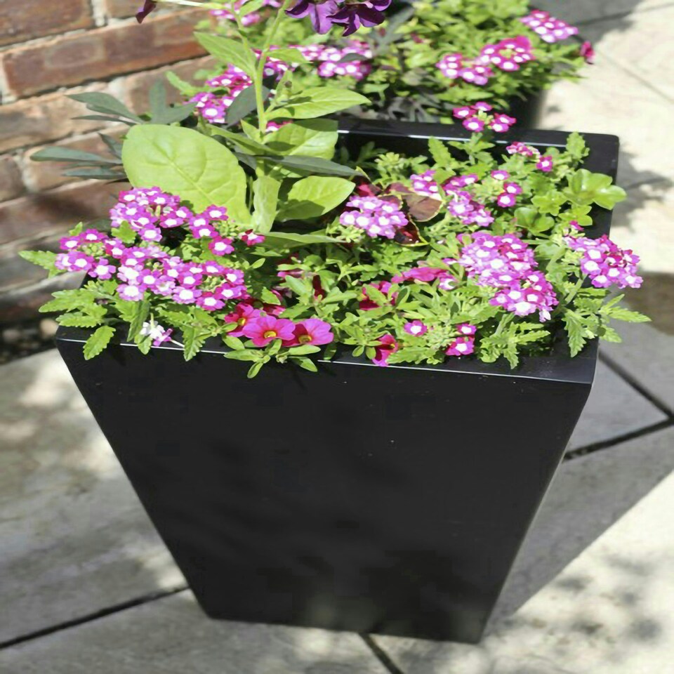 image 1 of Primrose Tall Flared Square Fibreglass Garden Planter Matt Black 120cm x 43cm