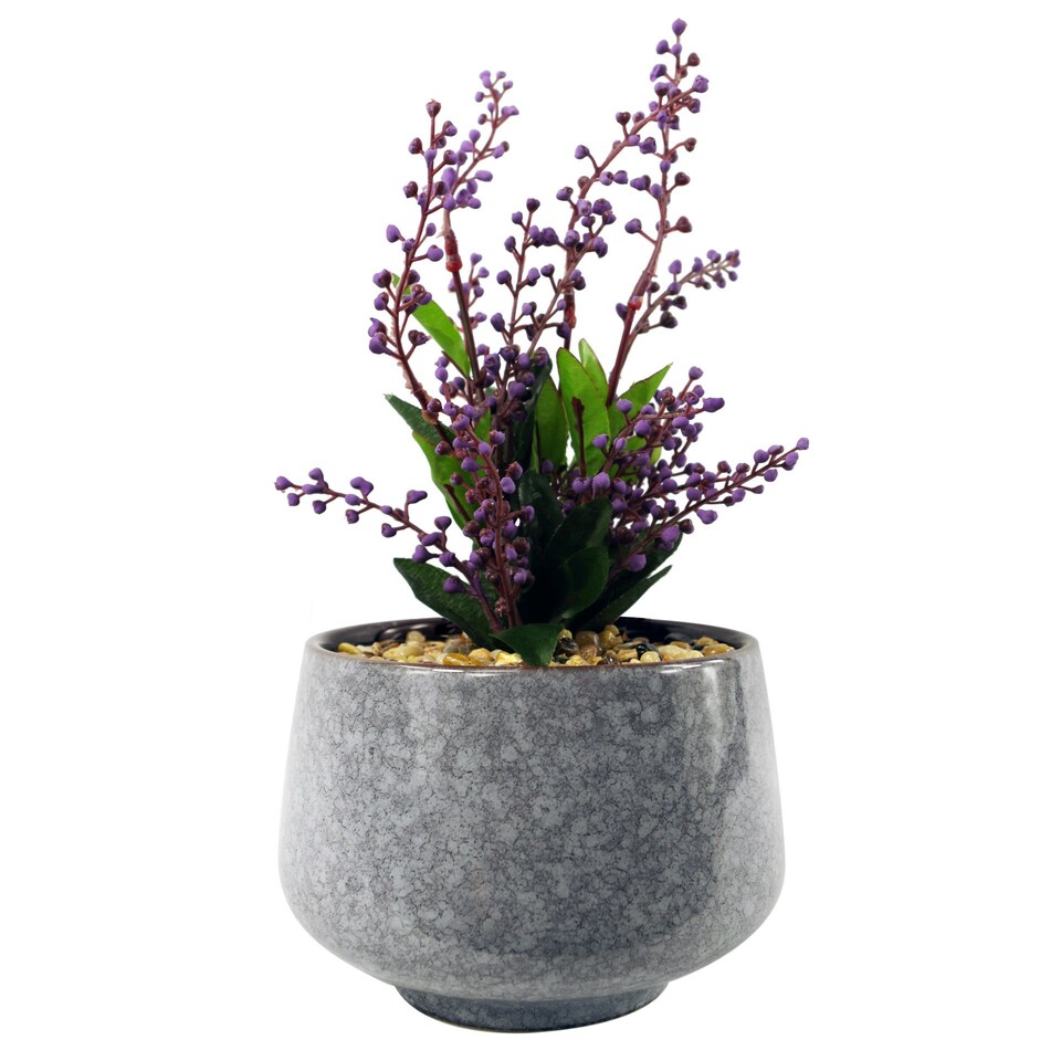 image 1 of 28cm Ceramic Tall Blue Planter with Artificial Purple Vitex Negundo Plant