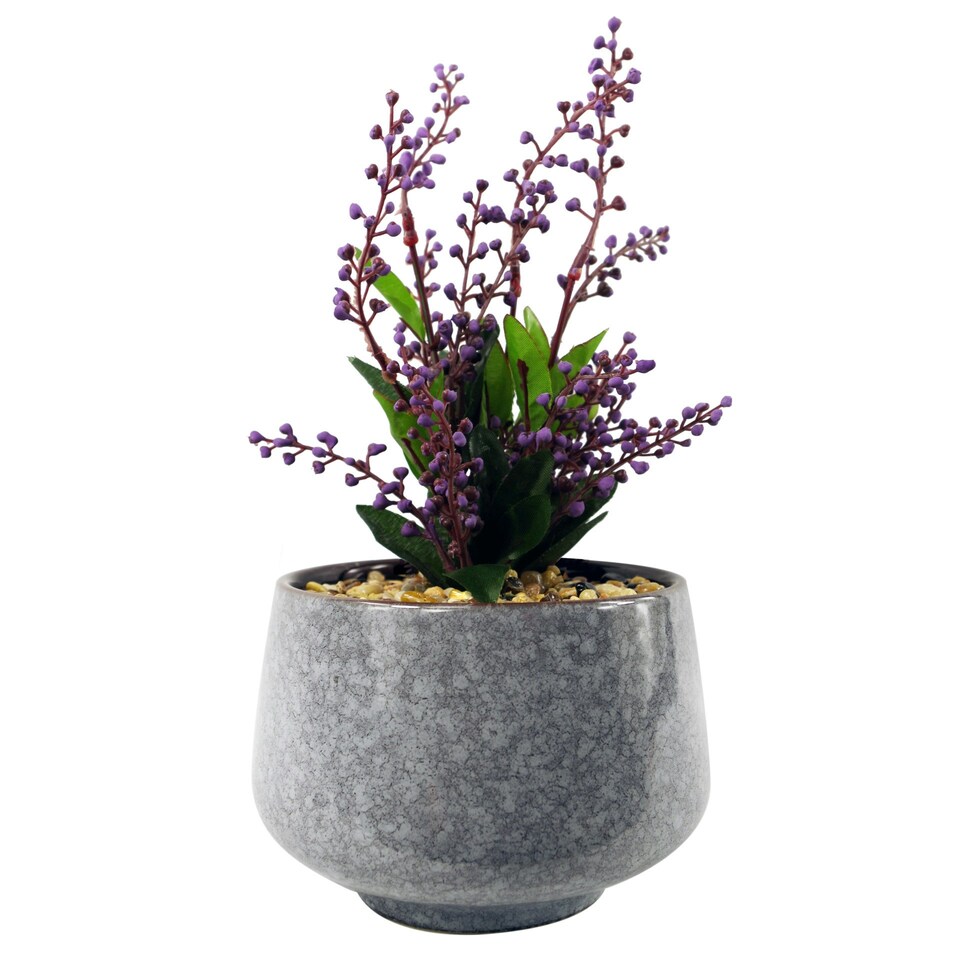 28cm Ceramic Tall Blue Planter with Artificial Purple Vitex Negundo ...