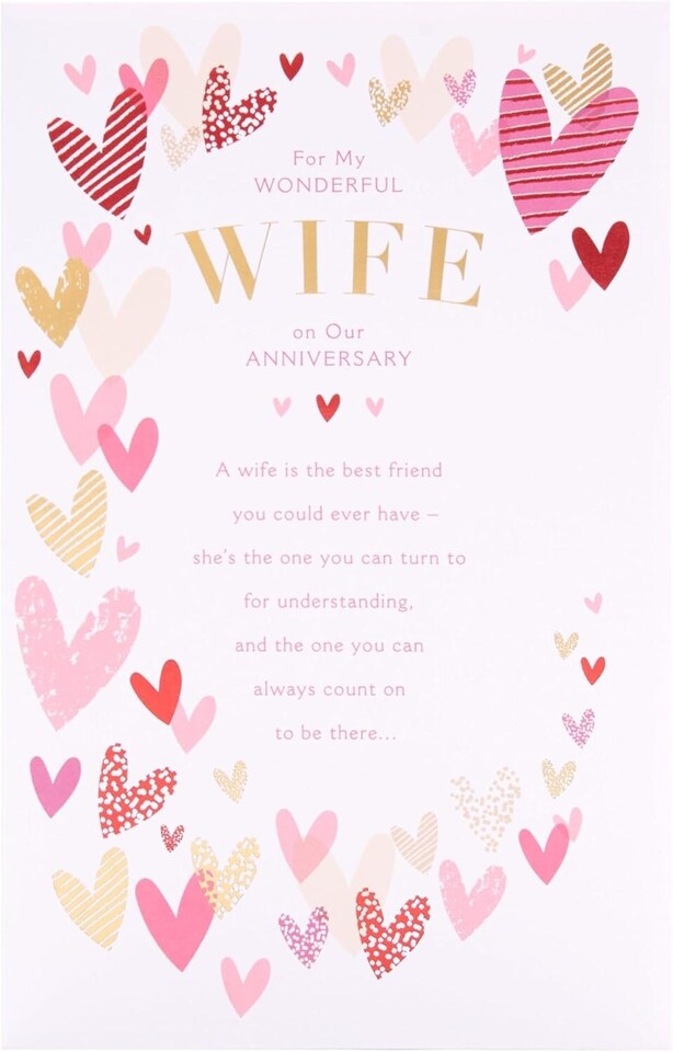 image 1 of Pink & Gold Hearts Design Wife Anniversary Card