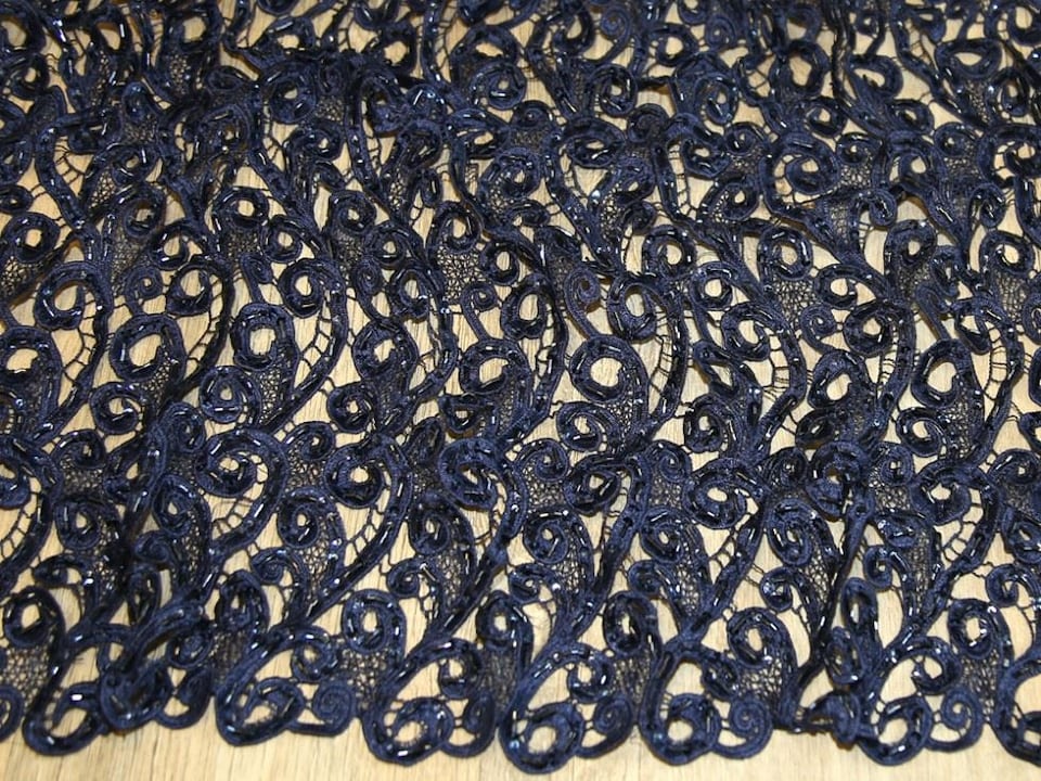 Navy Heavy Guipure Lace Fabric for Bridal, Dressmaking, 137cm / 53" Wide - per metre