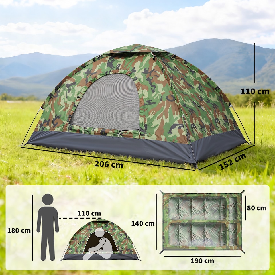 image 1 of Outsunny Camping Tent for 2 Person Dome Tent w/ Storage Pocket Multicoloured | Multi | Multicoloured