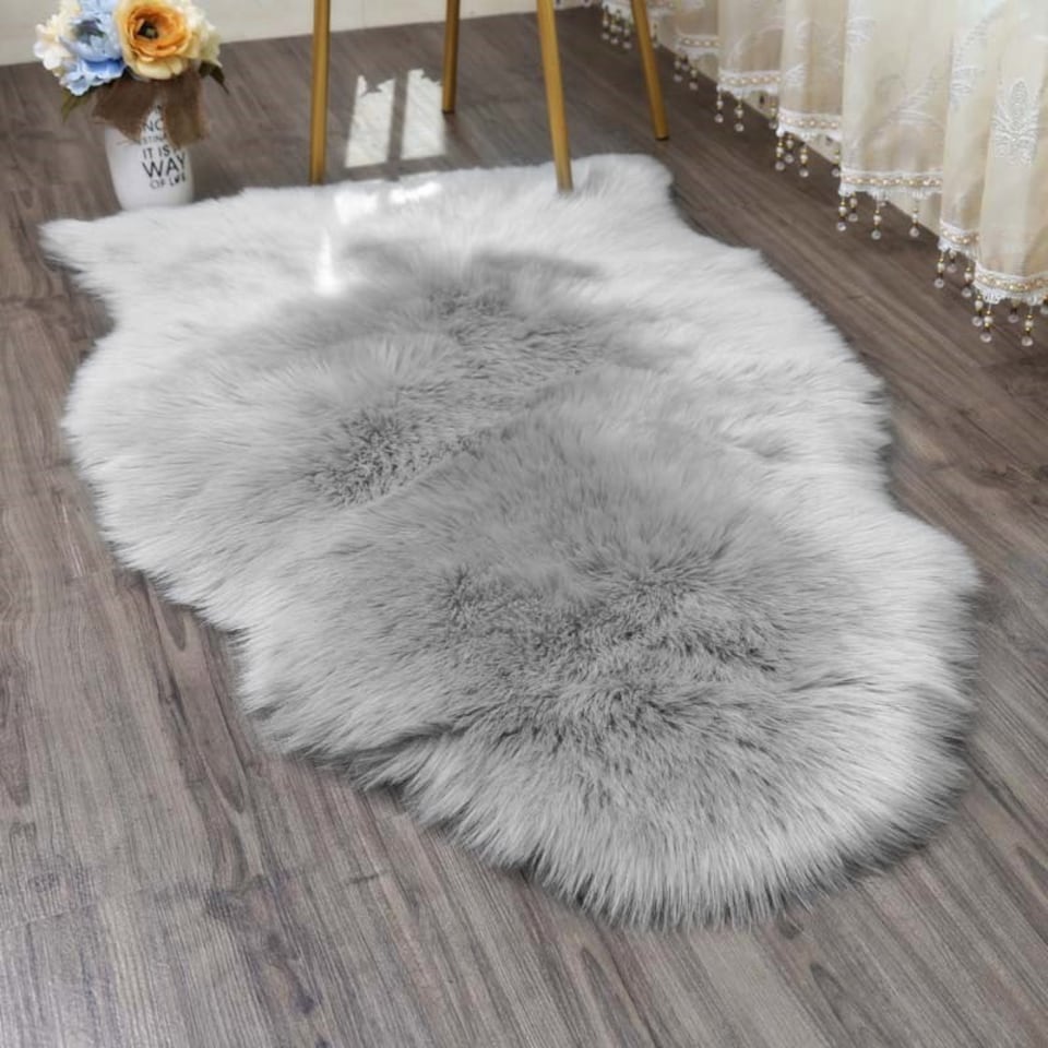 image 1 of Living and Home Irregular Shaped Super Soft Shaggy Area Rug, Grey, 90x60cm