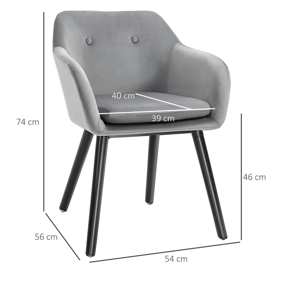 image 1 of HOMCOM Modern Upholstered Fabric Bucket Seat Dining Armchairs Set of 2 Grey