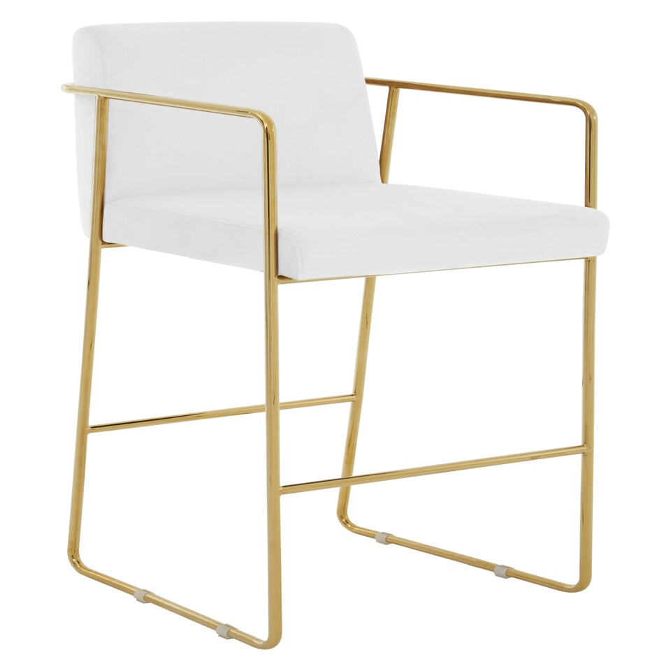 image 1 of Interiors by Premier White Bar Chair Stool with Back, Gold Frame Sleek Breakfast Bar Stool for Home Bar, Bar Chair with Footrest