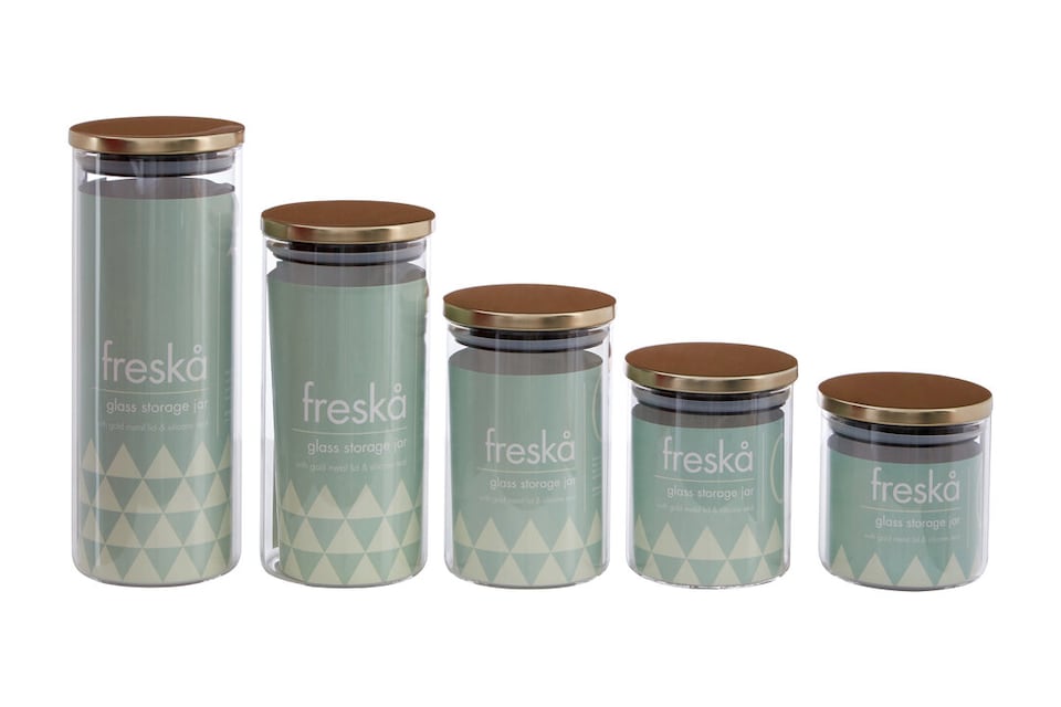 image 1 of Freska Glass Storage Jar with Gold Lid 550ml