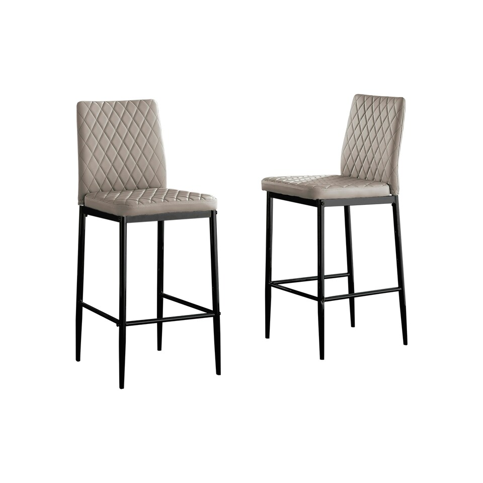 image 1 of Furniturebox 2x Milan Cappuccino Beige Leather Black Leg Bar Stools