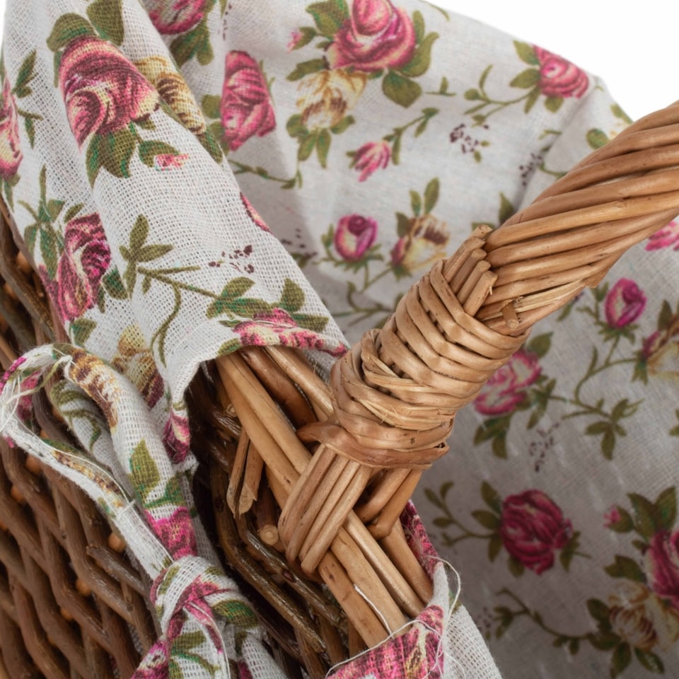 image 1 of Large Oval Unpeeled Willow Shopping Basket With Garden Rose Lining | Multi | Garden Rose