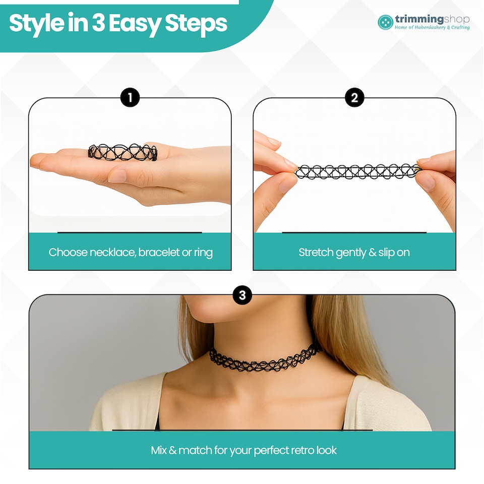 image 1 of 90s Choker Necklace Kit, Stretchable Chokers, Vintage Tattoo Choker Set
