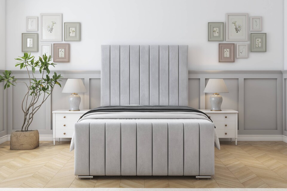 image 1 of Sloomy California Silver Naples Bed Frame With 50" Upholstered Headboard 5' King