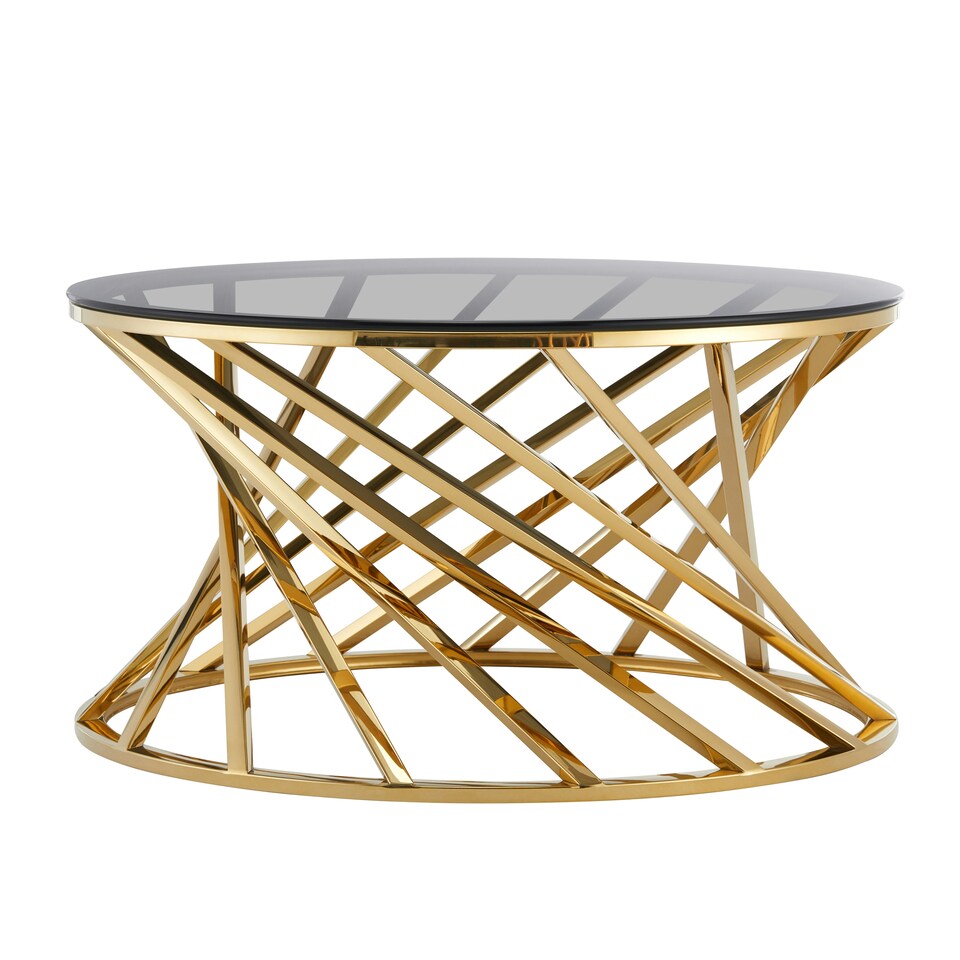 image 1 of Round Metal Coffee Table With Tinted Glass  In Gold