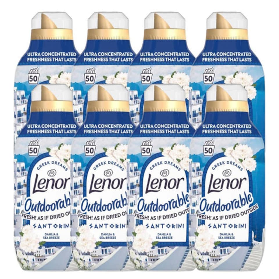 Lenor | Outdoorable Santorini Dahlia and Sea Breeze Fabric Conditioner 50 Wash | 50 Wash x 8 Bottles | 12400ml