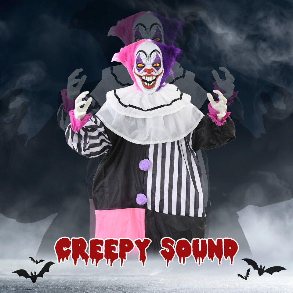 image 1 of HOMCOM 173cm 68 Laughing Clown Outdoor Halloween Decoration, Animated Halloween Prop with Light Up Eyes, Sound Effects, Sound Activated for Haunted House