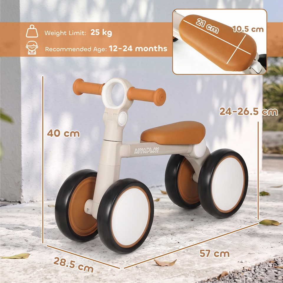 image 1 of AIYAPLAY Balance Bike Lightweight and Adjustable for 1–2 Years, Cream White