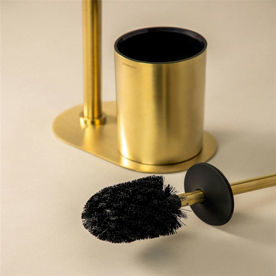 image 1 of Cosmic Toilet Brush Paper Holder Round with Durable Metal for Bathroom, Gold