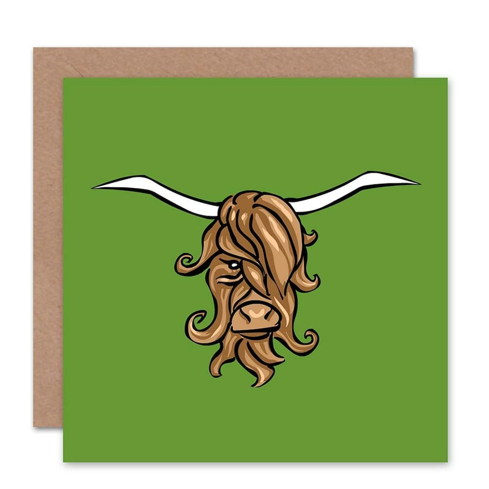 image 1 of Highland Bull Horns Cool Cow Scottish Scotland Card