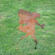 Large Fairy on Stake - Garden Ornament - Solid Steel - L28 x W21.6 x H40.6 cm - Bare Metal/Ready to Rust