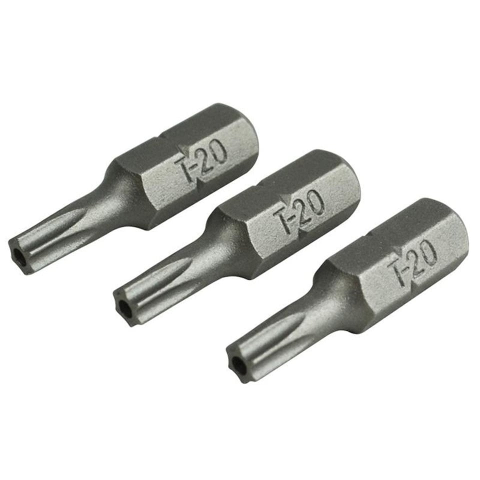 Faithfull Security S2 Grade Steel Screwdriver Bits - Multi Colour - T20Sx25mm Pack of 3