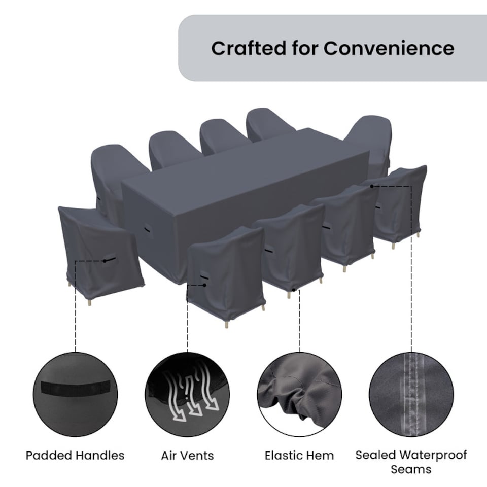 image 1 of Covers and all Farrah 10-Person Outdoor Patio Dining Set Covers Water-Repellent UV-Resistant Polyester with Tie-Downs, 23.4 W x 24.6 D x 32.3 H x 20