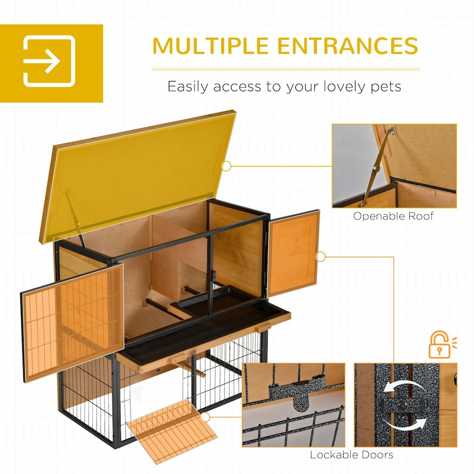 image 1 of PawHut Guinea Pig Hutch, Elevated Pet House w/ Tray & Ramp, Yellow
