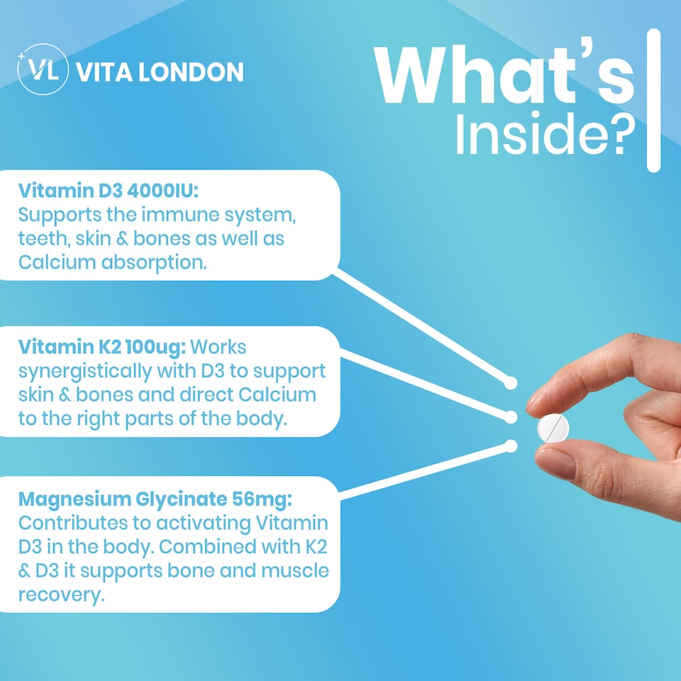 image 1 of Vitamin D3 4000IU With K2 + Magnesium Glycinate Supplement - 180 Tablets