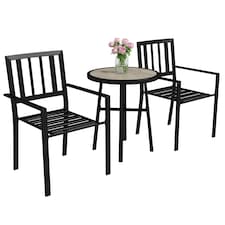 Outsunny 3 Piece Patio Bistro Set with Plastic Top, 2 Stackable Chairs, Grey | Multi | One Size | 1