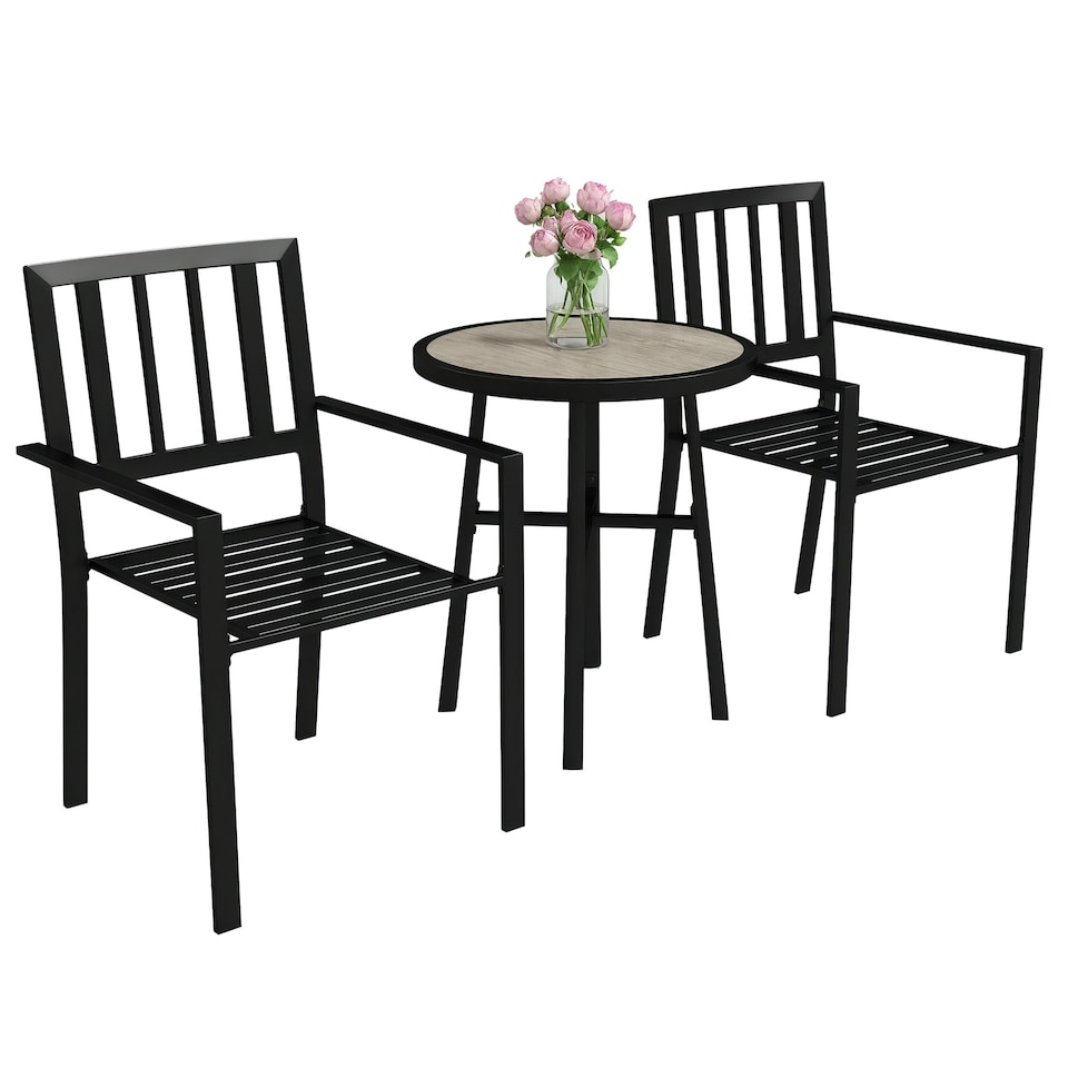image 1 of Outsunny 3 Piece Patio Bistro Set with Plastic Top, 2 Stackable Chairs, Grey | Multi | One Size | 1