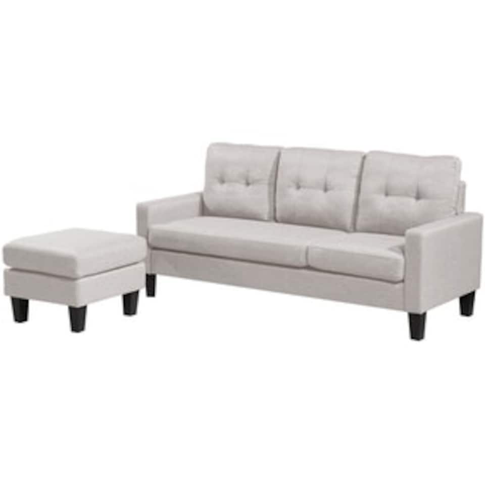 image 1 of Portofino 3 Seater Corner Sofa, Chaise Lounge Furniture with Reversible Ottoman Footstool or Chaise Cream | Sandy Grey