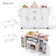 image 7 of VILUXE Mobile Kitchen Island with Foldable Worktop, Hidden Cutlery Drawer, Large Drawer, Adjustable Shelves, Door Racks, Towel Rack, Spice Rack and 5 Wheels, White and Natural Wood