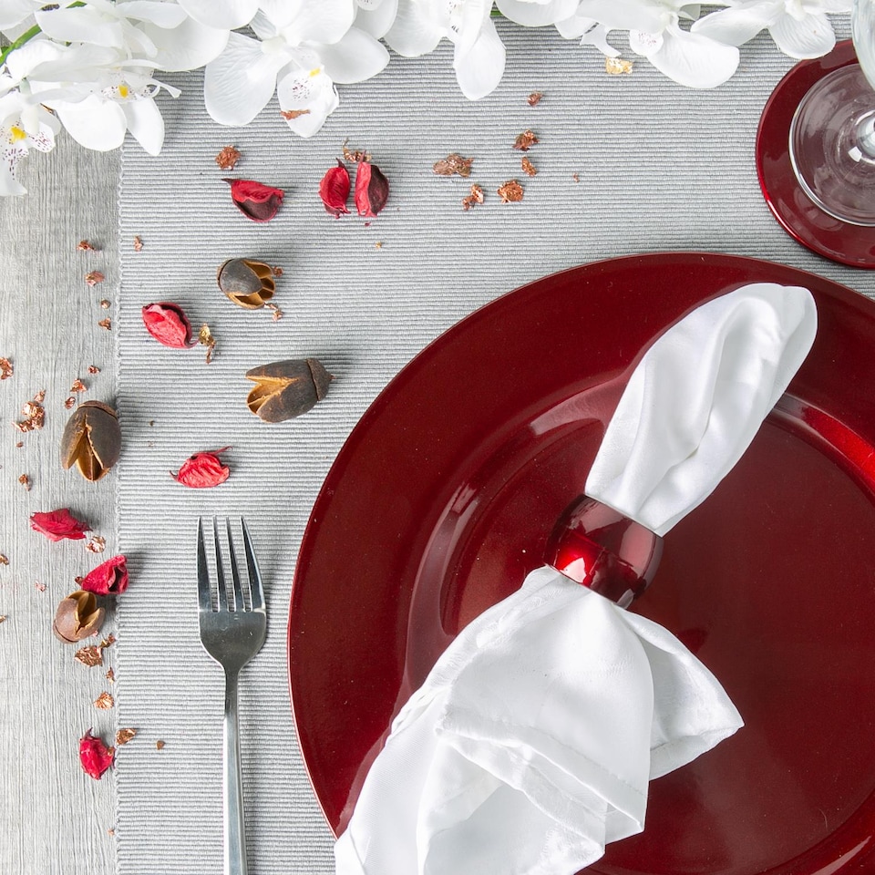 image 1 of Argon Tableware 18 Piece Metallic Charger Plates Set - Dark Red