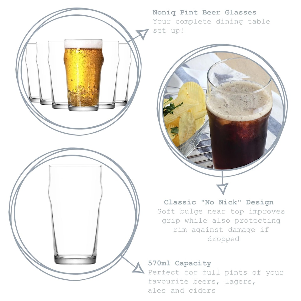 image 1 of LAV Noniq Pint Beer Glasses - 570ml - Clear - Pack of 6 | Clear | Clear