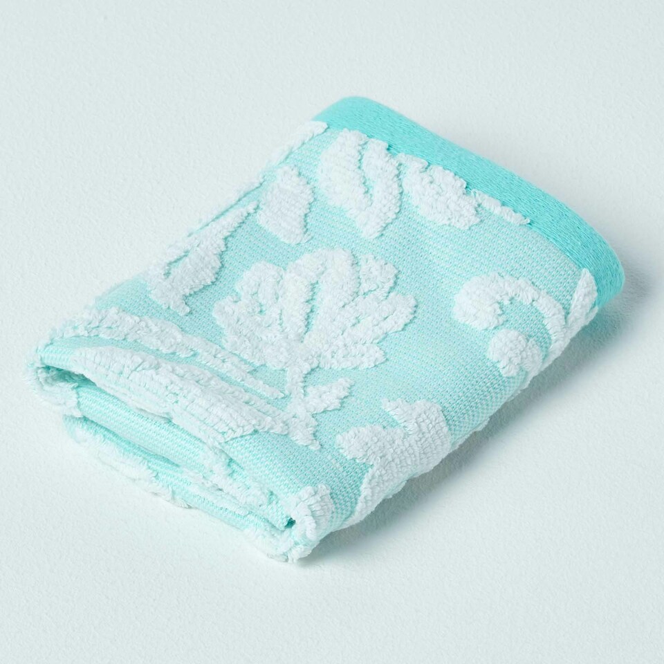 Homescapes Damask Turkish Cotton 600 GSM Face Cloth - Aqua Blue | Face cloth