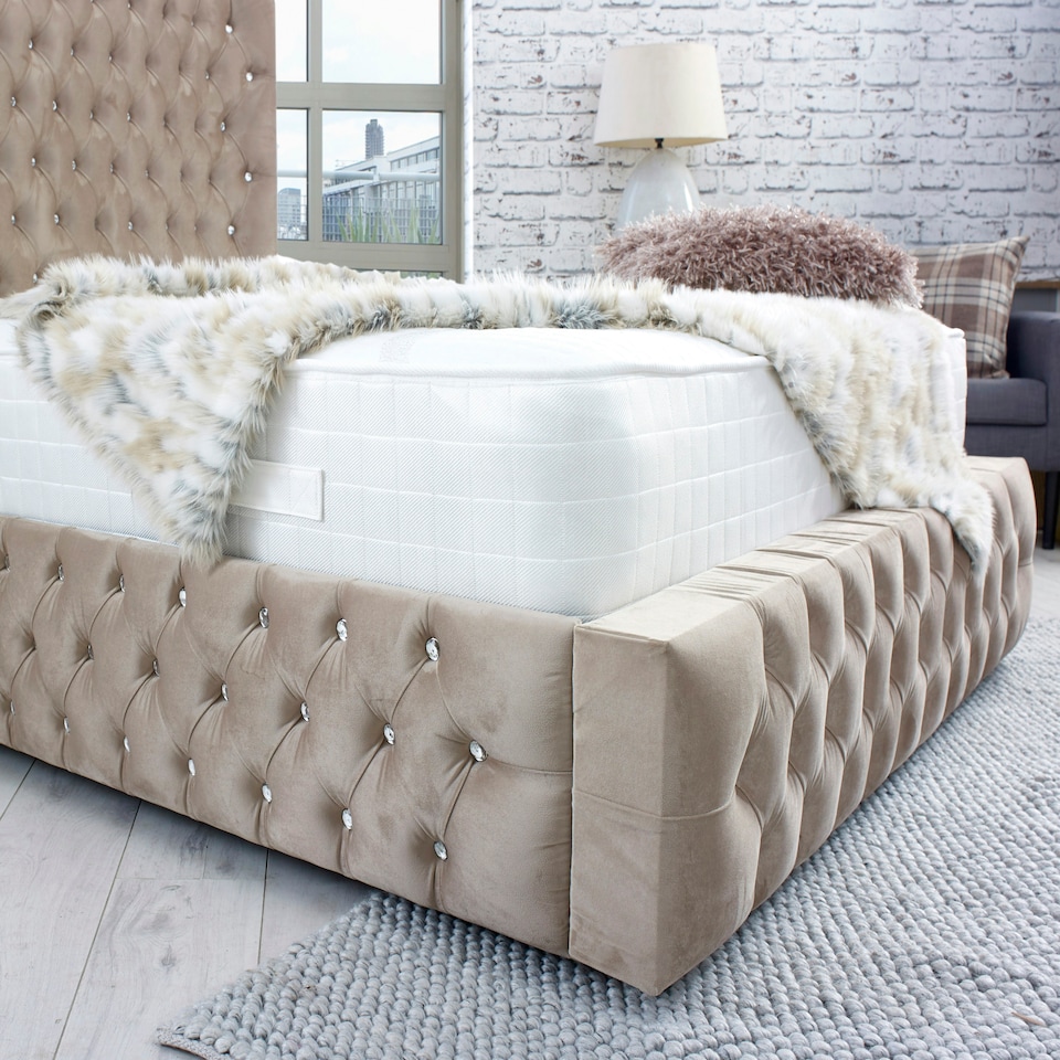 image 1 of Bello Plush Small Double Bed Frame - Mink
