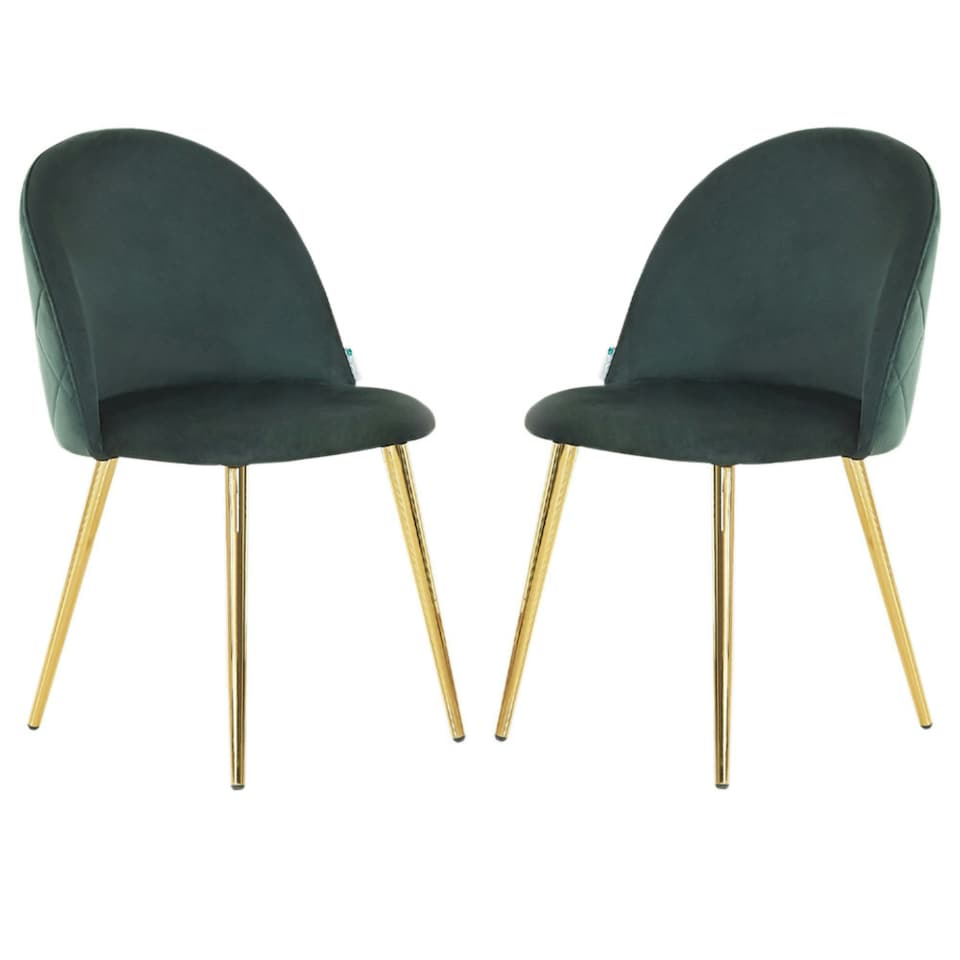 image 1 of Set of 2 Lucia Ergonomic Velvet Dining Chairs with Wooden Legs, Modern Upholstered Accent Chair | Green