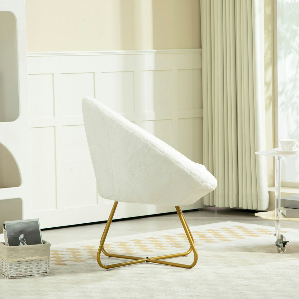image 1 of HOMCOM Faux Fur Comfy Chair with Golden Metal Legs, Non-Slip Footpad, White
