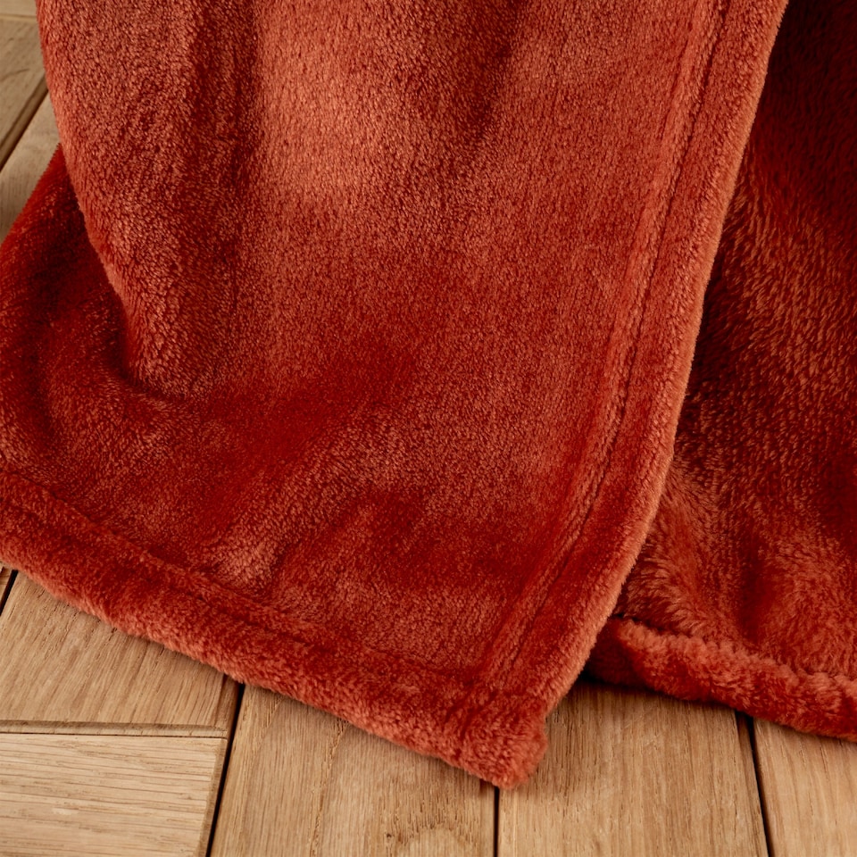 image 1 of Catherine Lansfield Extra Large Raschel Velvet Touch Blanket Throw | Orange | Burnt Orange