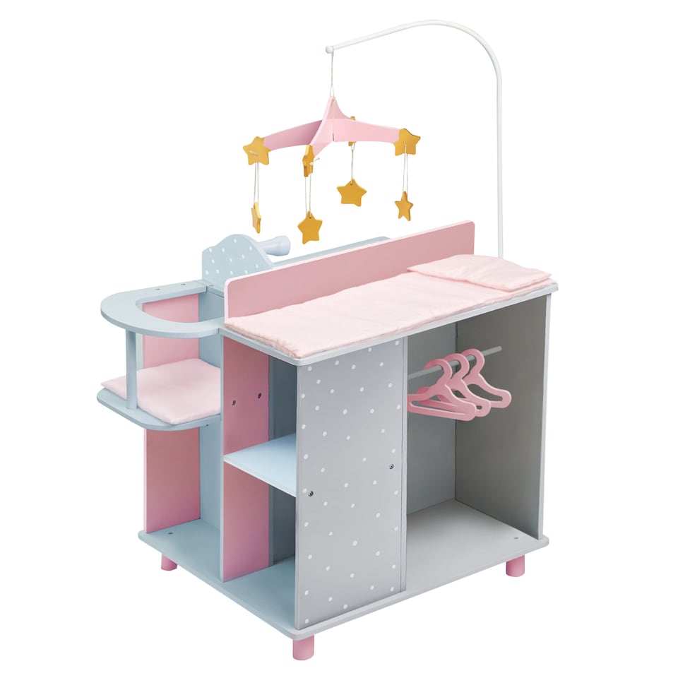 image 1 of Teamson Kids Wooden Baby Doll Changing Station with Storage, Grey/Pink