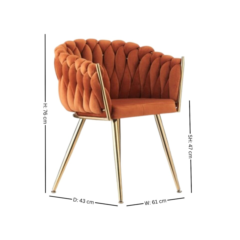 image 1 of Single Roma Knot Velvet Armchair with Gold Metal Legs, Modern Tufted Design for Living Room Orange