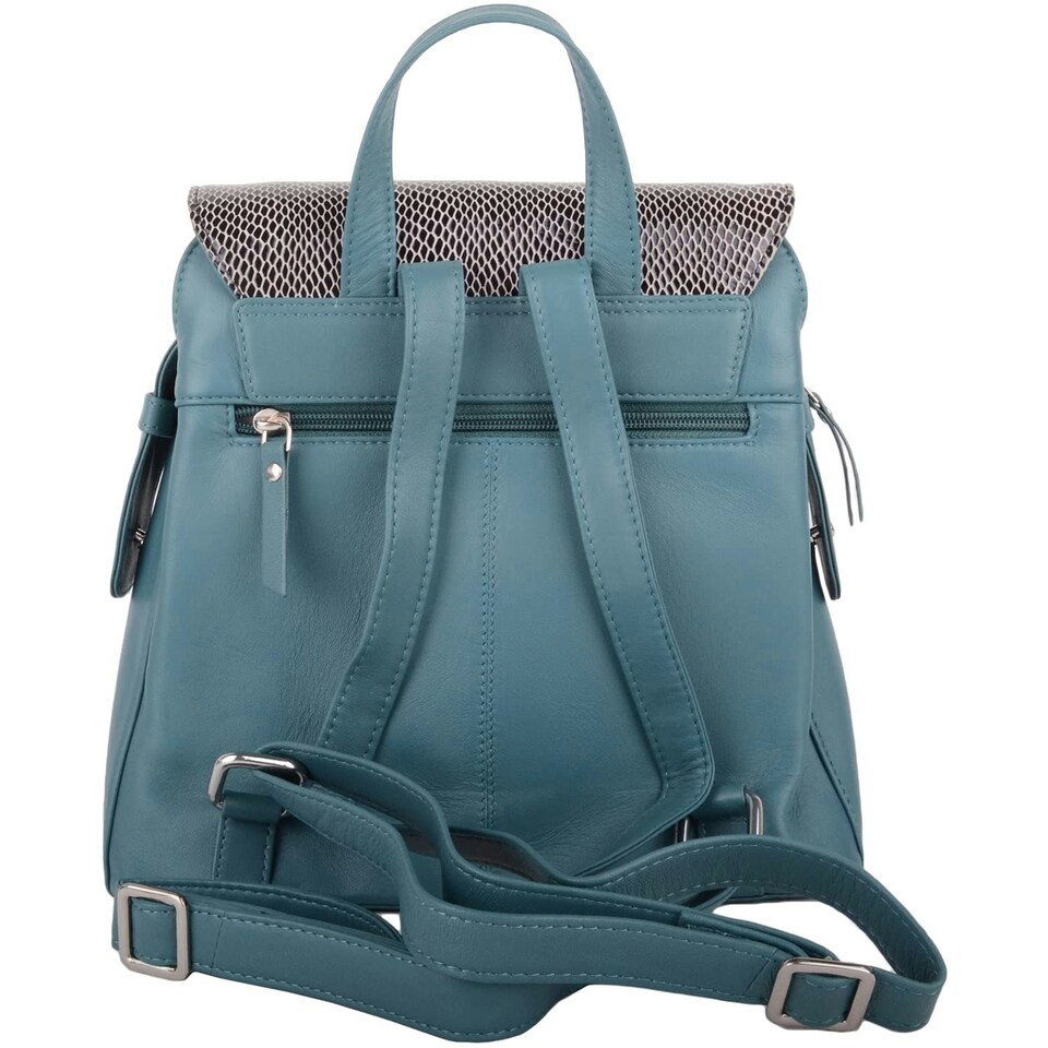 image 1 of Smooth Genuine Leather Backback Rucksack with Snakeskin Effect Flap Panel Red | Cranberry