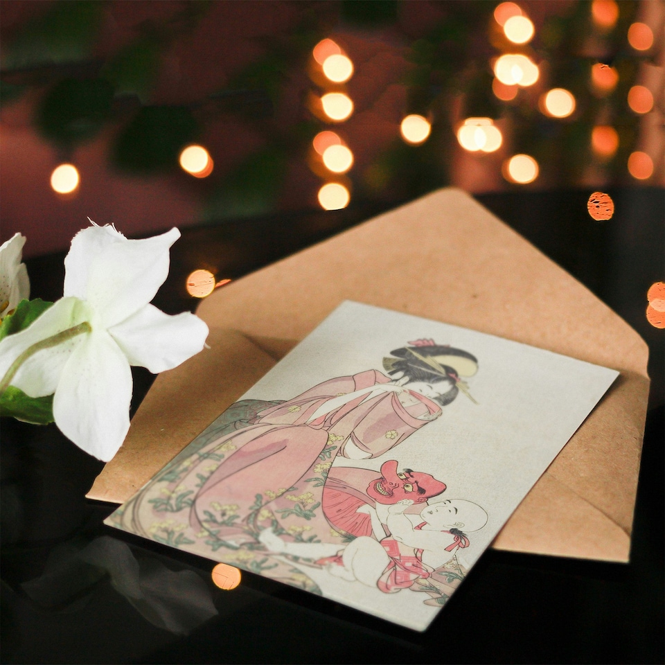 image 1 of Utamaro Kitagawa Art Card Woman Playing With Child