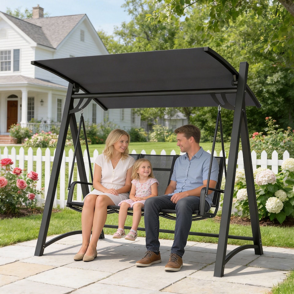 image 1 of Outsunny 3 Seater Swing Chair, Garden Swing Bench with Adjustable Canopy | Grey | Grey | One Size